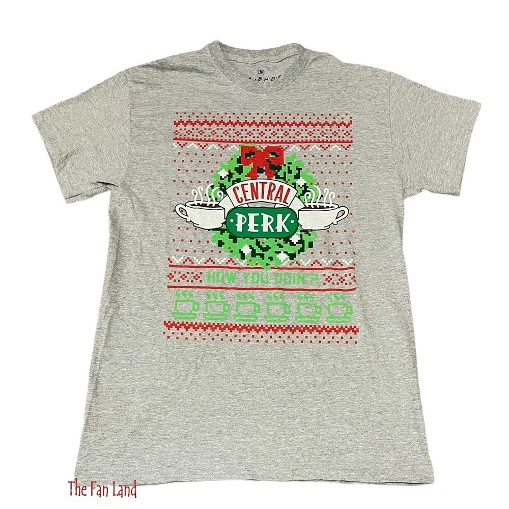 Friends Central Perk‎ How You Doin Christmas T-Shirt Gray Medium NWT Licensed